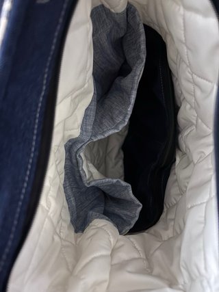 Borsa fatta a mano a quadri blu e bianchi