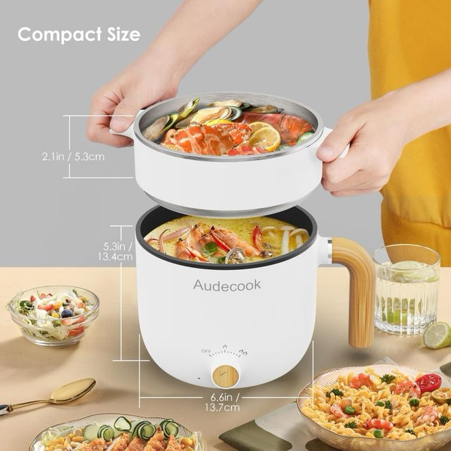 Audecook Olla Eléctrica y Vaporera Mini Cocina