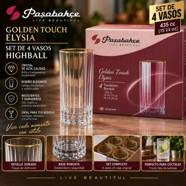 Set 24 Vasos Highball Dorados Paşabahçe