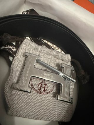 Cinturón Hermes H Hebilla Plateada Negro Talla 11