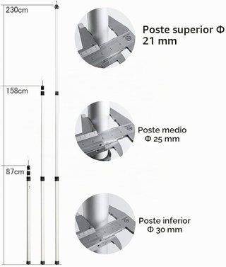 4 pali telescopici in alluminio per tende