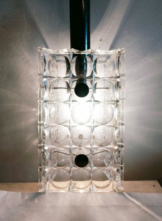 Lampada a sospensione in vetro ghiaccio anni '70