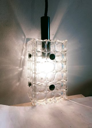 Lampada a sospensione in vetro ghiaccio anni '70