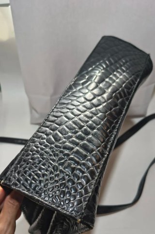 Borsa vintage vera pelle nera effetto coccodrillo