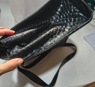 Borsa vintage vera pelle nera effetto coccodrillo