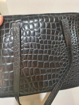 Borsa vintage vera pelle nera effetto coccodrillo