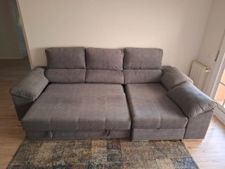 Sofá Chaise Longue Gris Cama + Arcón