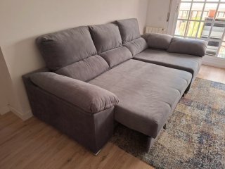 Sofá Chaise Longue Gris Cama + Arcón