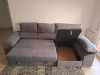 Sofá Chaise Longue Gris Cama + Arcón