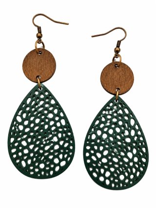 Pendientes madera y metal verde