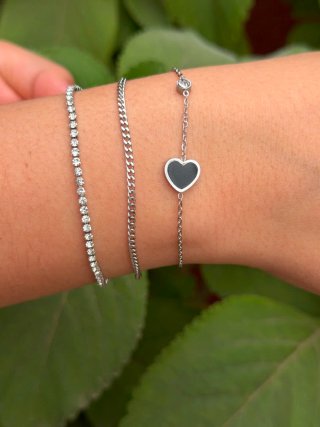 Pulsera Corazón Negro y Circonita