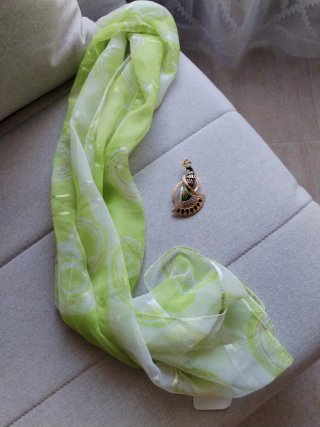 Broche e foulard con pavo real