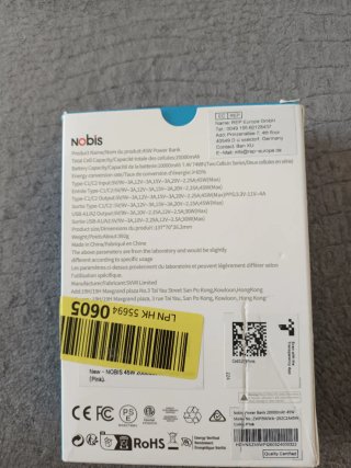 Batería Externa Nobis 45W 20000mAh
