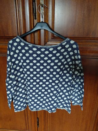 Maglia cotone morbida pois blu/bianchi