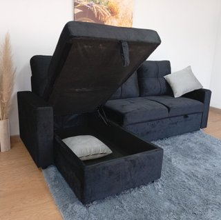 Sofá Cama PAU negro. Chaiselong. Cómodo. ¡OFERTA!