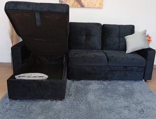 Sofá Cama PAU negro. Chaiselong. Cómodo. ¡OFERTA!