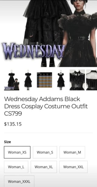 Vestido Cosplay Wednesday Addams