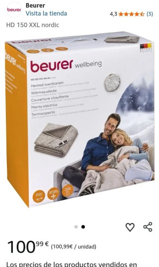 Beurer HD 150 XXL Manta eléctrica 150 W Gris Vellón