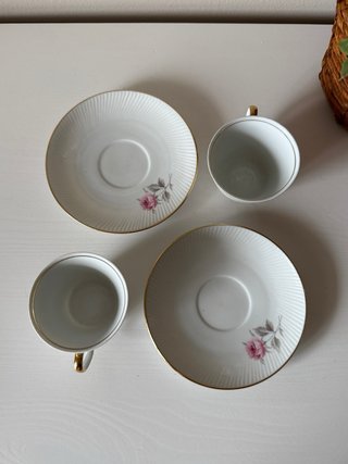 2 Tazas Café con Plato Santa Clara Rosas rosa