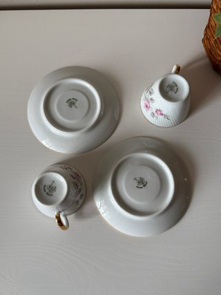2 Tazas Café con Plato Santa Clara Rosas rosa