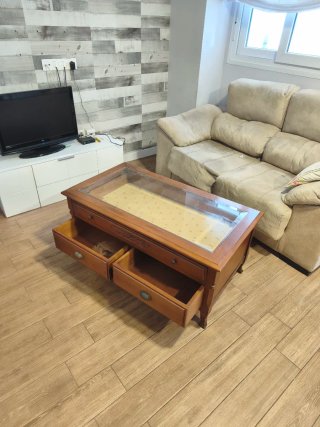 Mesa de centro provenzal madera y cristal