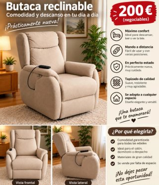 Poltrona reclinabile elettrica beige in tessuto
