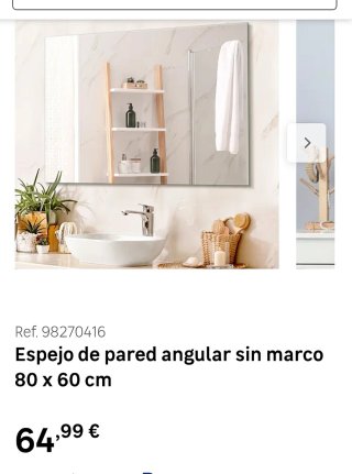 Espejo de lavabo liso 80x60cm.