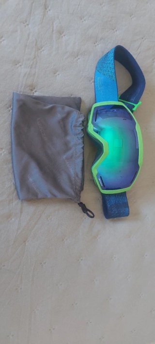 Casco de esquí Wedze verde y azul y gafas infantil