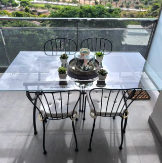 Mesa y 4 Sillas Exterior Cristal y Metal