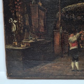 Antico Dipinto Olio su Tela Scena d'Interno XVIII