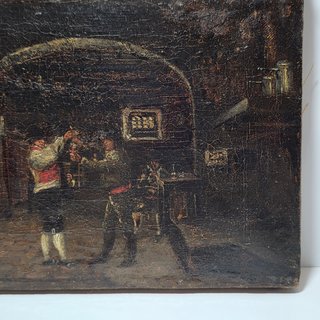 Antico Dipinto Olio su Tela Scena d'Interno XVIII