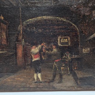 Antico Dipinto Olio su Tela Scena d'Interno XVIII