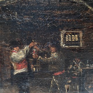 Antico Dipinto Olio su Tela Scena d'Interno XVIII