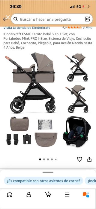 Carrito de bebé 3 piezas como nuevo