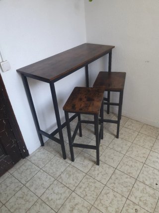 Mesa Alta Bar + 2 Taburetes Estilo Industrial