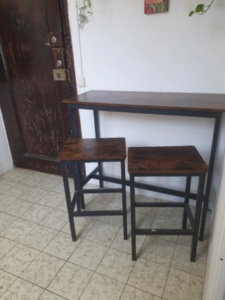 Mesa Alta Bar + 2 Taburetes Estilo Industrial
