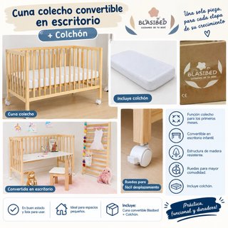 Cuna colecho convertible en escritorio + Colchón