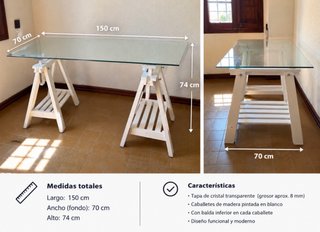 Escritorio cristal y madera 150x70x74 cm