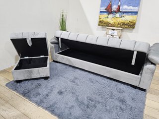 Sofá Cama de 3 Plazas + Puff con Arcón Gris