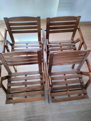 4 Sillas Madera Terraza Funda Beige