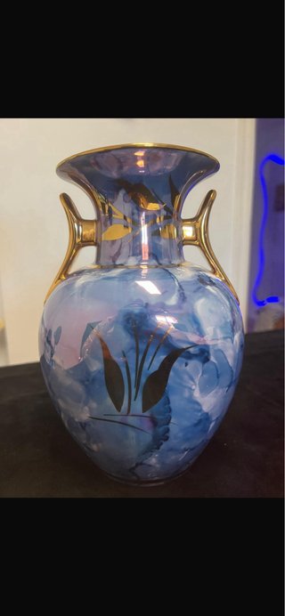 Jarrón Chiva porcelana azul y dorado