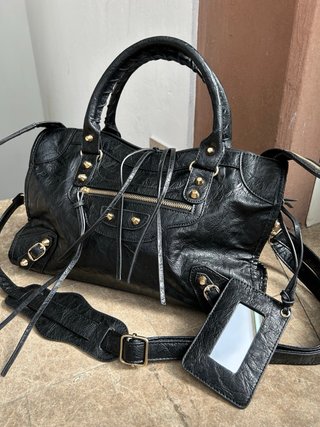 City bag Black/gold effect old style motorcycle