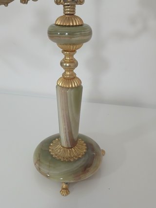 Coppia Candelabri Vintage Ottone Dorato e Onice