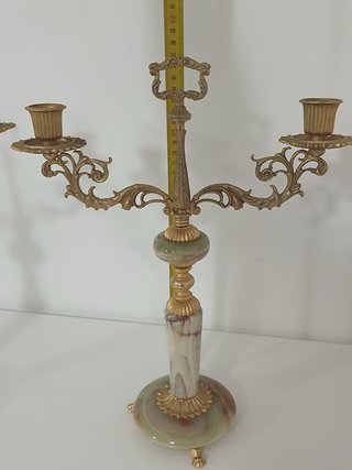 Coppia Candelabri Vintage Ottone Dorato e Onice