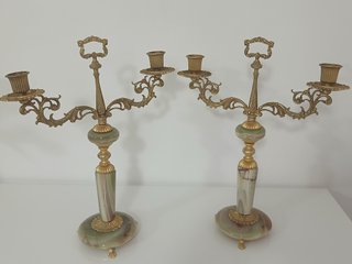 Coppia Candelabri Vintage Ottone Dorato e Onice
