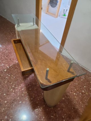 Mesa recibidor cristal y madera