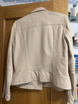 Cazadora Biker Piel Beige Massimo Dutti Mujer
