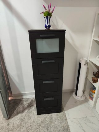 Cómoda 4 cajones madera y cristal