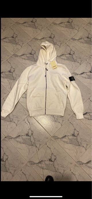 Felpa Stone Island bianca con zip