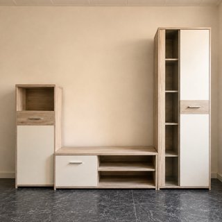 Mueble de salón modular beige y blanco negociable